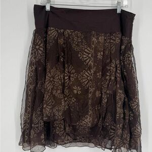 Brown Printed Layered A-Line Skirt